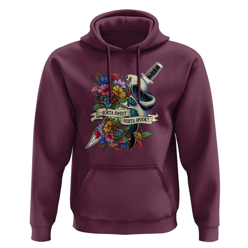 Funny Halloween Hoodie Sorta Sweet Sorta Spooky Ghost Flower Knife Murderer TS11 Maroon Print Your Wear