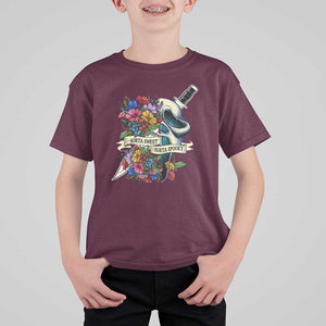 Funny Halloween T Shirt For Kid Sorta Sweet Sorta Spooky Ghost Flower Knife Murderer TS11 Maroon Print Your Wear