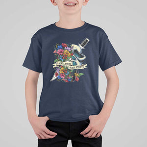 Funny Halloween T Shirt For Kid Sorta Sweet Sorta Spooky Ghost Flower Knife Murderer TS11 Navy Print Your Wear