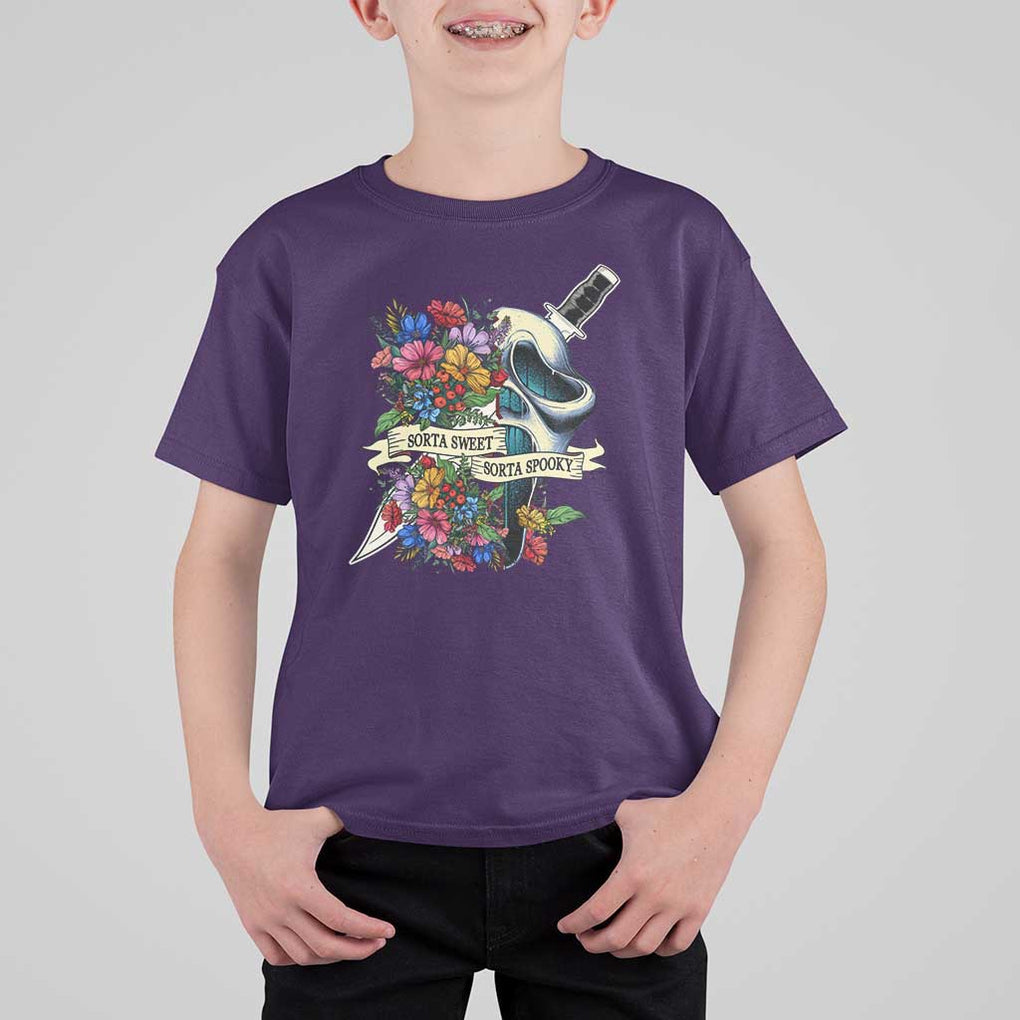 Funny Halloween T Shirt For Kid Sorta Sweet Sorta Spooky Ghost Flower Knife Murderer TS11 Purple Print Your Wear