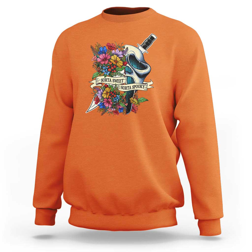 Funny Halloween Sweatshirt Sorta Sweet Sorta Spooky Ghost Flower Knife Murderer TS11 Orange Print Your Wear