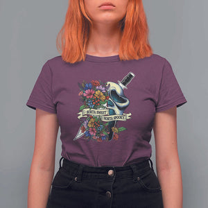 Funny Halloween T Shirt For Women Sorta Sweet Sorta Spooky Ghost Flower Knife Murderer TS11 Maroon Print Your Wear
