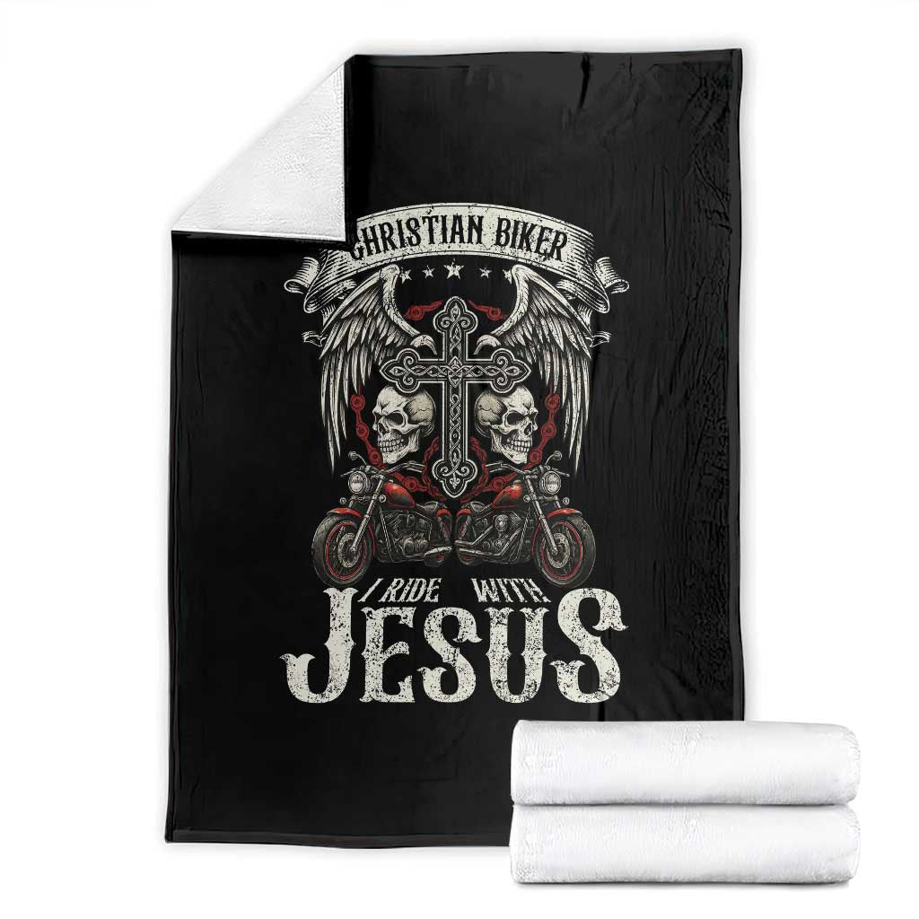 Christian Biker I Ride With Jesus Throw Blanket Religious Faith Motorcycle Rider Skull TS11 Black Print Your Wear
