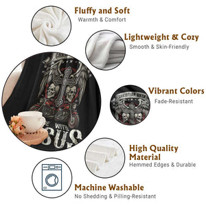 Christian Biker I Ride With Jesus Throw Blanket Religious Faith Motorcycle Rider Skull TS11 Print Your Wear