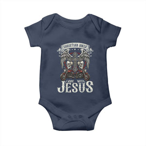 Christian Biker I Ride With Jesus Baby Onesie Religious Faith Motorcycle Rider Skull TS11 Navy Print Your Wear