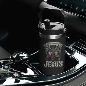 Christian Biker I Ride With Jesus Flip Straw Tumbler Religious Faith Motorcycle Rider Skull TS11 Print Your Wear