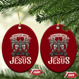 Christian Biker I Ride With Jesus Ceramic Ornament Religious Faith Motorcycle Rider Skull TS11 Print Your Wear