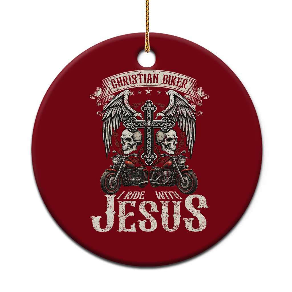 Christian Biker I Ride With Jesus Ceramic Ornament Religious Faith Motorcycle Rider Skull TS11 1pc Red Print Your Wear