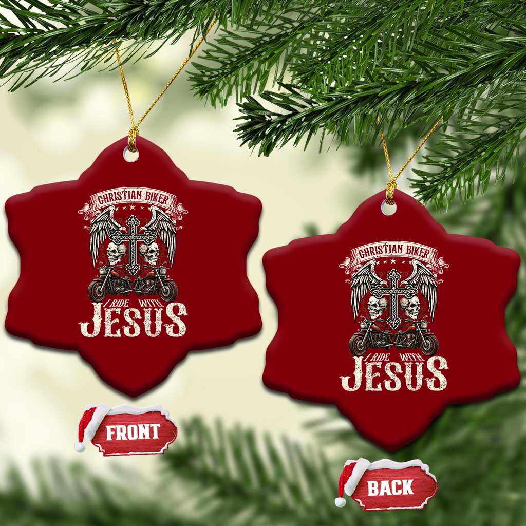 Christian Biker I Ride With Jesus Ceramic Ornament Religious Faith Motorcycle Rider Skull TS11 Print Your Wear
