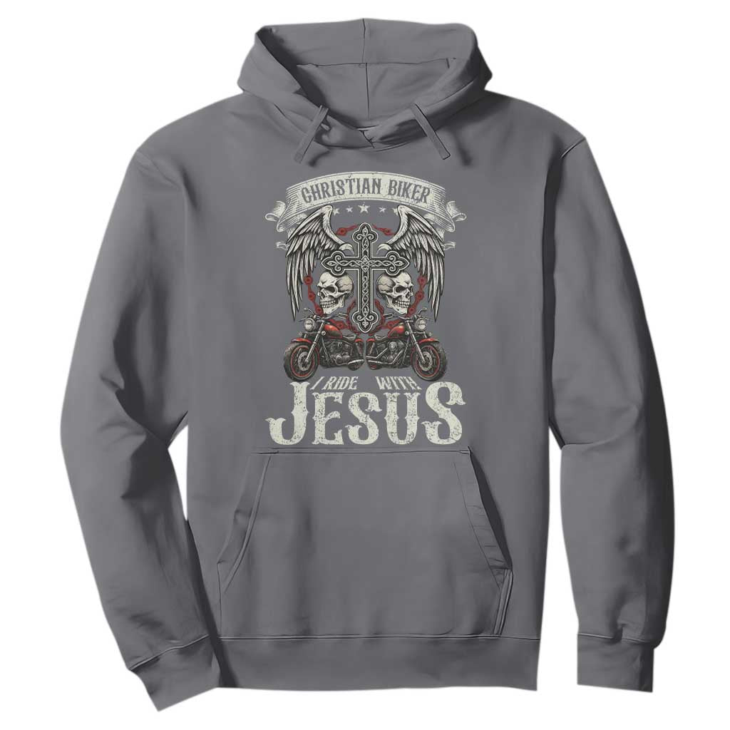 Christian Biker I Ride With Jesus Hoodie Religious Faith Motorcycle Rider Skull TS11 Charcoal Print Your Wear