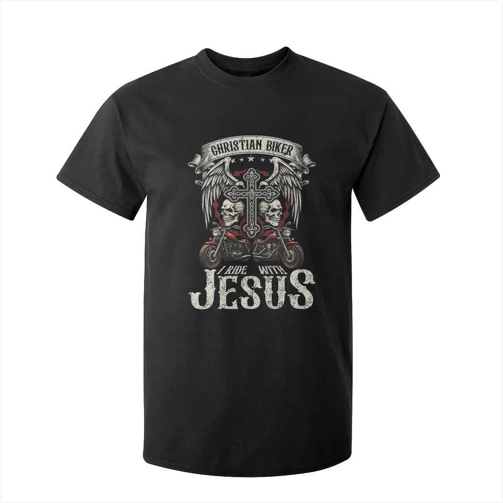 Christian Biker I Ride With Jesus T Shirt For Kid Religious Faith Motorcycle Rider Skull TS11 Black Print Your Wear