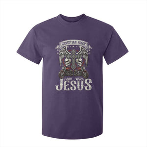 Christian Biker I Ride With Jesus T Shirt For Kid Religious Faith Motorcycle Rider Skull TS11 Purple Print Your Wear