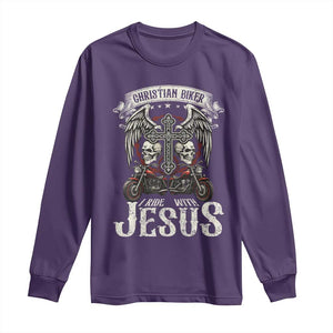Christian Biker I Ride With Jesus Long Sleeve Shirt Religious Faith Motorcycle Rider Skull TS11 Purple Print Your Wear