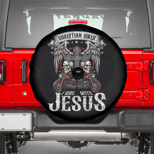 Christian Biker I Ride With Jesus Spare Tire Cover Religious Faith Motorcycle Rider Skull TS11 Black Print Your Wear
