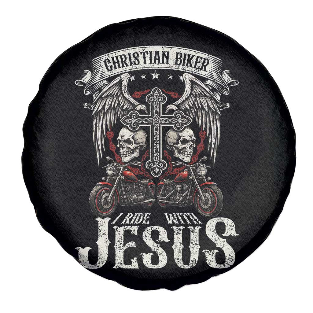 Christian Biker I Ride With Jesus Spare Tire Cover Religious Faith Motorcycle Rider Skull TS11 Print Your Wear