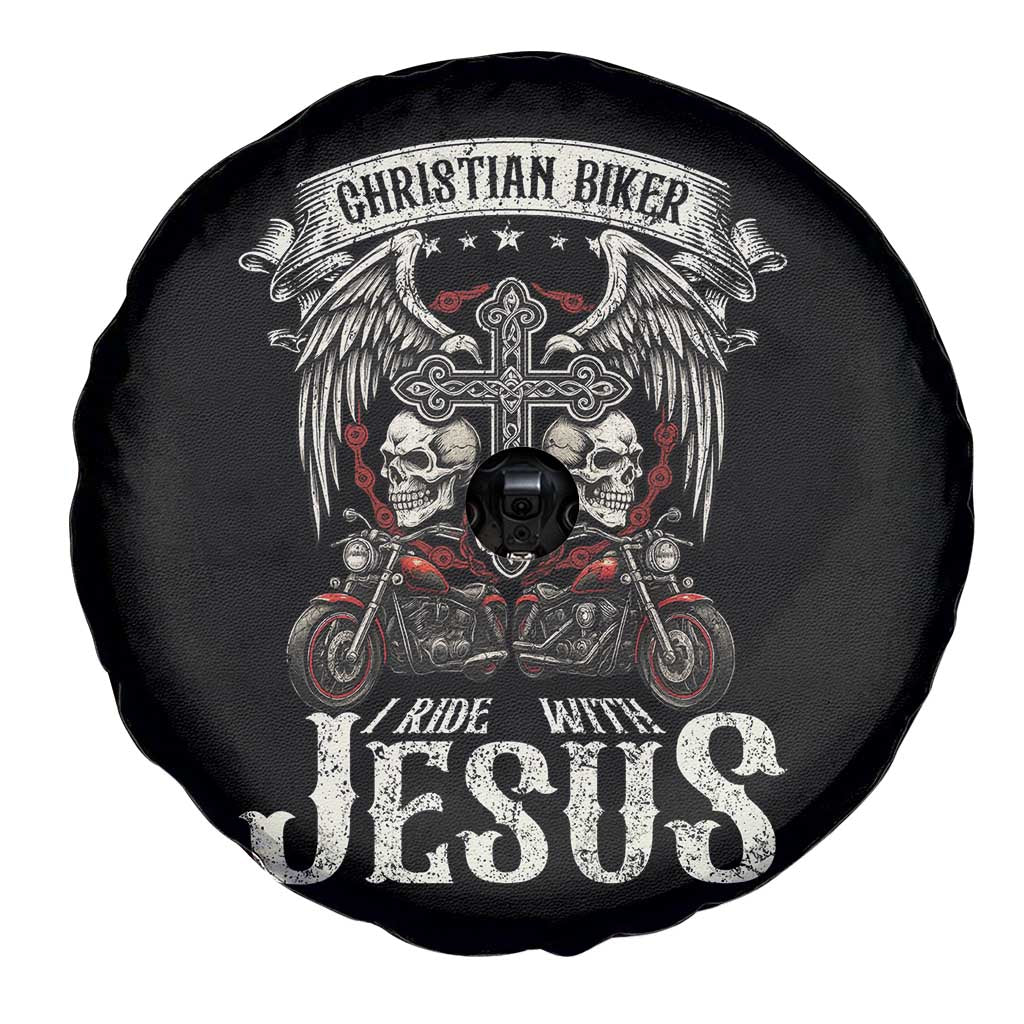 Christian Biker I Ride With Jesus Spare Tire Cover Religious Faith Motorcycle Rider Skull TS11 Print Your Wear