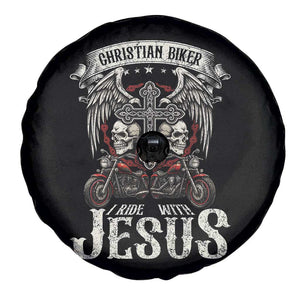 Christian Biker I Ride With Jesus Spare Tire Cover Religious Faith Motorcycle Rider Skull TS11 Print Your Wear