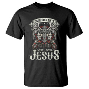Christian Biker I Ride With Jesus T Shirt Religious Faith Motorcycle Rider Skull TS11 Black Print Your Wear