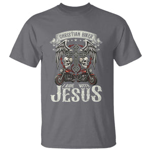 Christian Biker I Ride With Jesus T Shirt Religious Faith Motorcycle Rider Skull TS11 Charcoal Print Your Wear