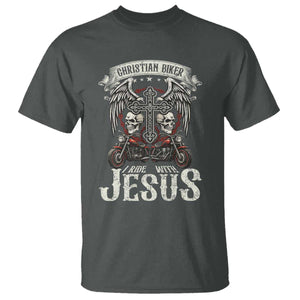 Christian Biker I Ride With Jesus T Shirt Religious Faith Motorcycle Rider Skull TS11 Dark Heather Print Your Wear