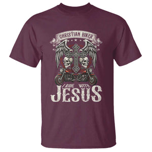 Christian Biker I Ride With Jesus T Shirt Religious Faith Motorcycle Rider Skull TS11 Maroon Print Your Wear