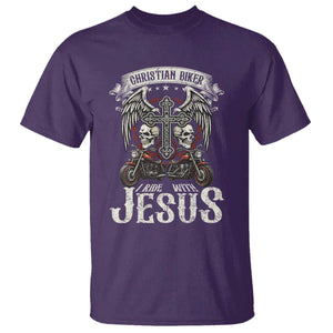 Christian Biker I Ride With Jesus T Shirt Religious Faith Motorcycle Rider Skull TS11 Purple Print Your Wear