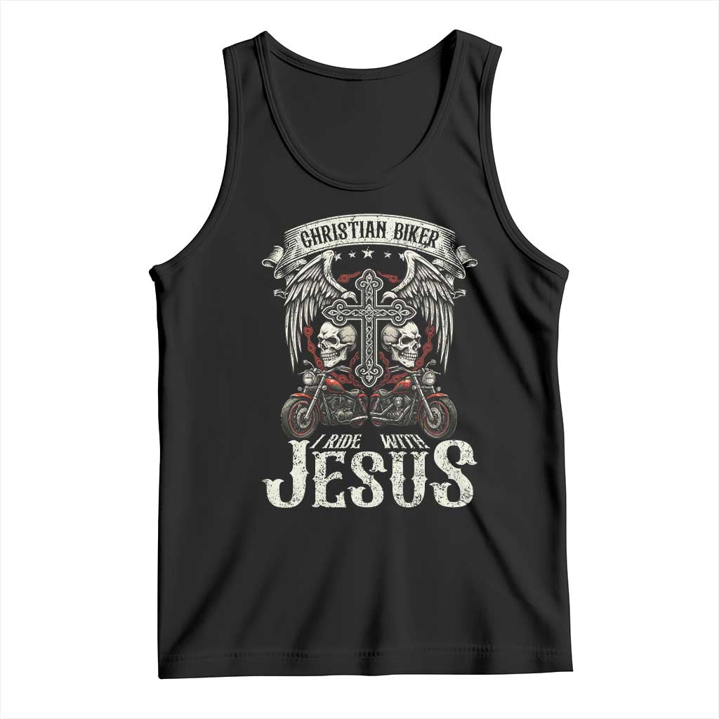 Christian Biker I Ride With Jesus Tank Top Religious Faith Motorcycle Rider Skull TS11 Black Print Your Wear