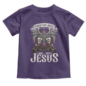 Christian Biker I Ride With Jesus Toddler T Shirt Religious Faith Motorcycle Rider Skull TS11 Purple Print Your Wear