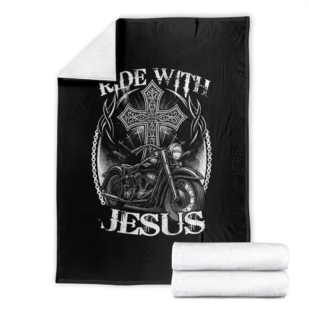 Christian Biker Throw Blanket Ride With Jesus Religious Faith Motorcycle Rider TS11 Black Print Your Wear