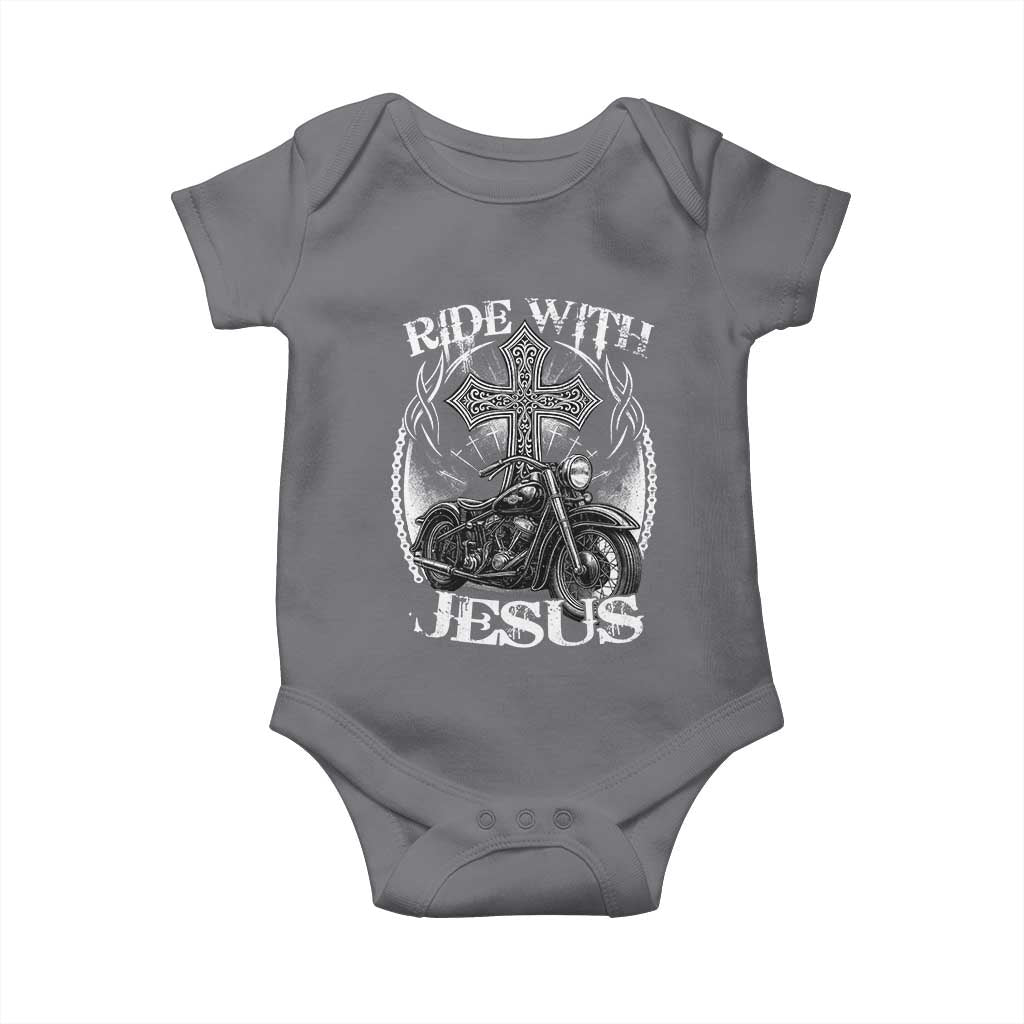 Christian Biker Baby Onesie Ride With Jesus Religious Faith Motorcycle Rider TS11 Charcoal Print Your Wear