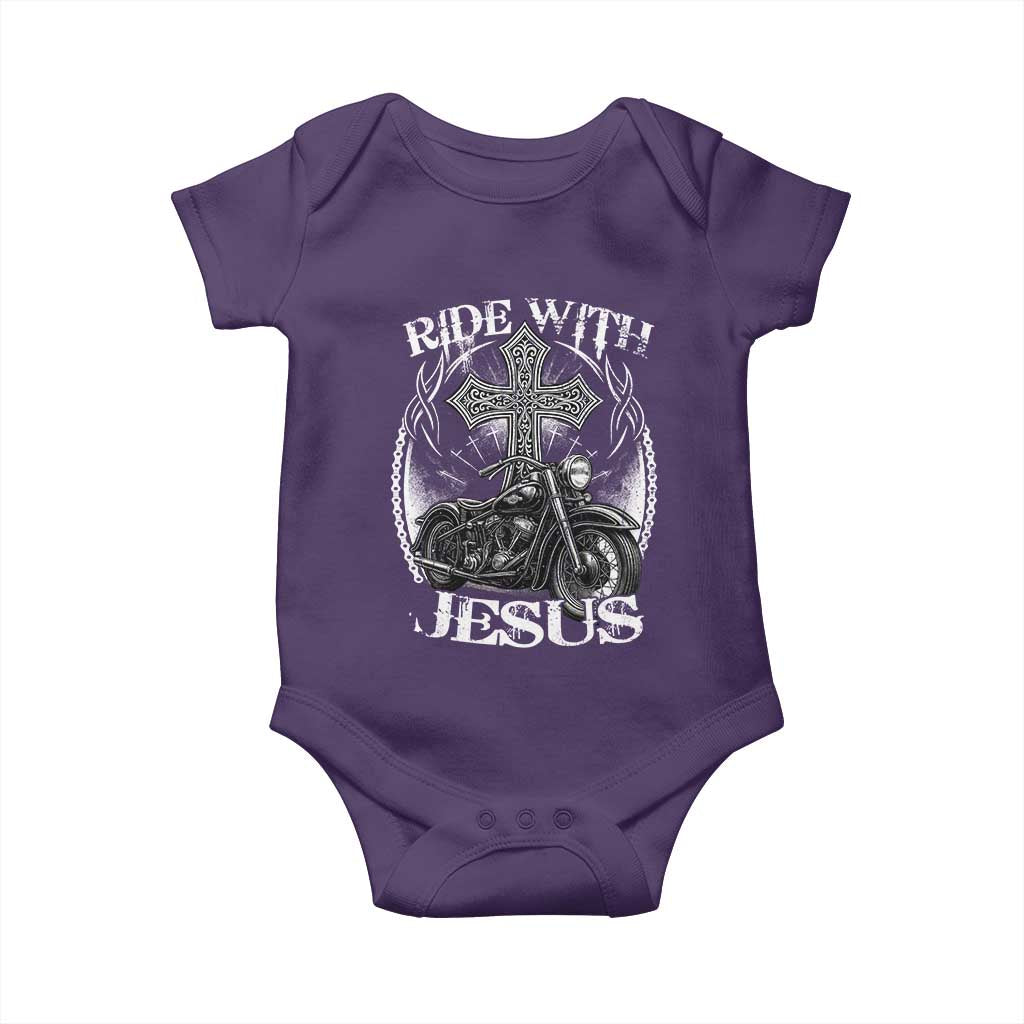 Christian Biker Baby Onesie Ride With Jesus Religious Faith Motorcycle Rider TS11 Purple Print Your Wear