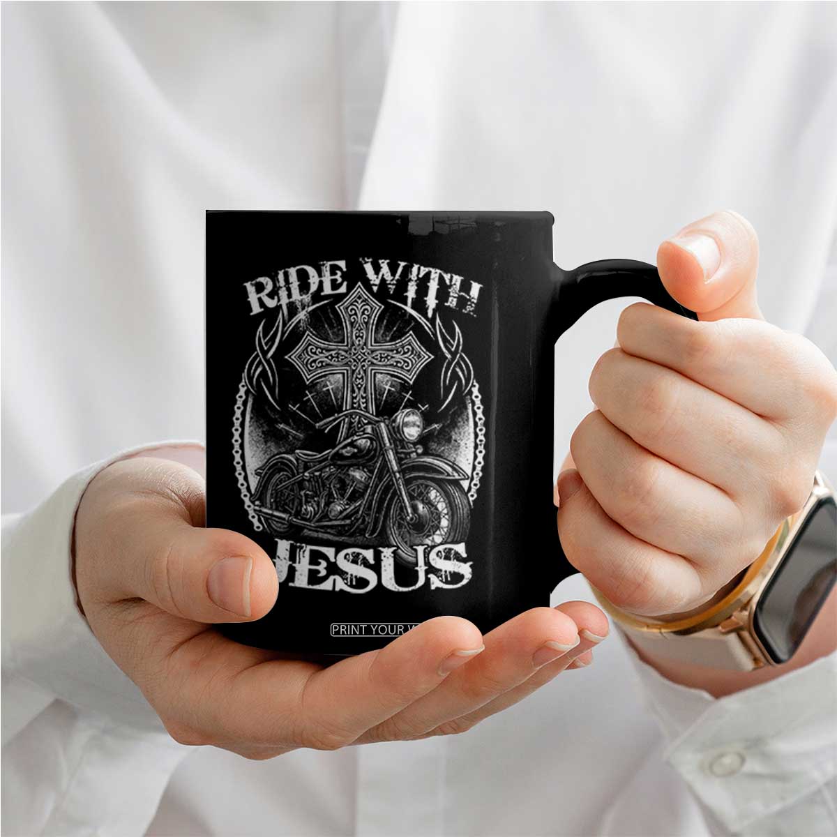 Christian Biker Coffee Mug Ride With Jesus Religious Faith Motorcycle Rider TS11 Print Your Wear