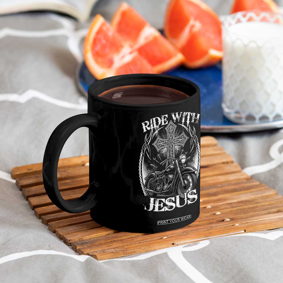 Christian Biker Coffee Mug Ride With Jesus Religious Faith Motorcycle Rider TS11 Print Your Wear