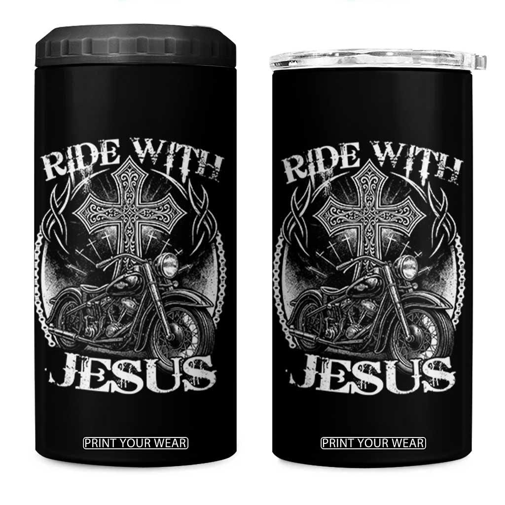 Christian Biker 4 in 1 Can Cooler Tumbler Ride With Jesus Religious Faith Motorcycle Rider TS11 One Size: 16 oz Black Print Your Wear