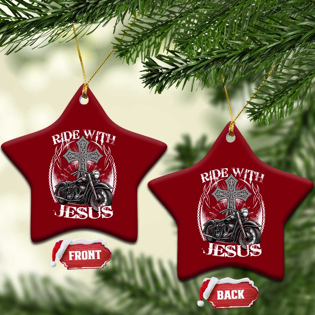 Christian Biker Ceramic Ornament Ride With Jesus Religious Faith Motorcycle Rider TS11 Print Your Wear