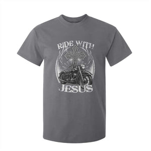 Christian Biker T Shirt For Kid Ride With Jesus Religious Faith Motorcycle Rider TS11 Charcoal Print Your Wear