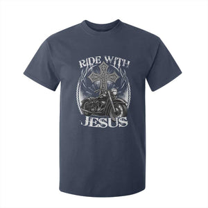 Christian Biker T Shirt For Kid Ride With Jesus Religious Faith Motorcycle Rider TS11 Navy Print Your Wear