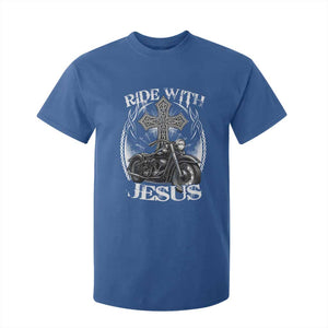 Christian Biker T Shirt For Kid Ride With Jesus Religious Faith Motorcycle Rider TS11 Royal Blue Print Your Wear