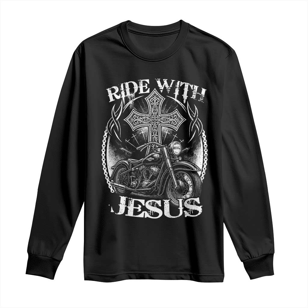 Christian Biker Long Sleeve Shirt Ride With Jesus Religious Faith Motorcycle Rider TS11 Black Print Your Wear