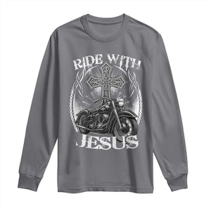 Christian Biker Long Sleeve Shirt Ride With Jesus Religious Faith Motorcycle Rider TS11 Charcoal Print Your Wear