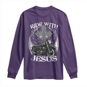 Christian Biker Long Sleeve Shirt Ride With Jesus Religious Faith Motorcycle Rider TS11 Purple Print Your Wear