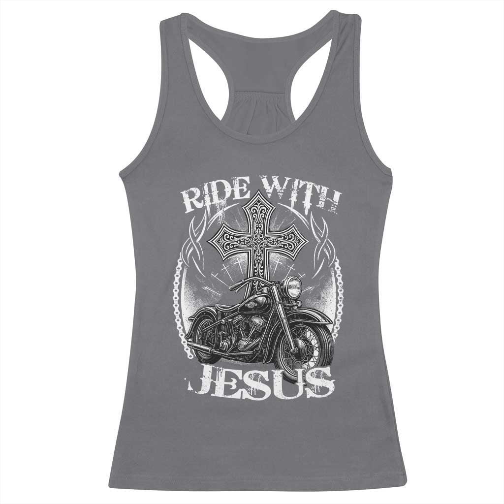 Christian Biker Racerback Tank Top Ride With Jesus Religious Faith Motorcycle Rider TS11 Charcoal Print Your Wear