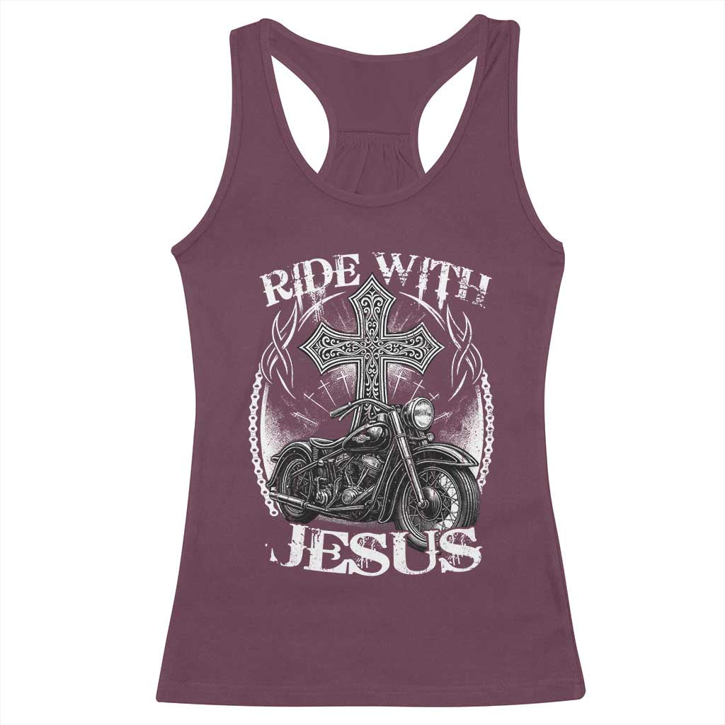 Christian Biker Racerback Tank Top Ride With Jesus Religious Faith Motorcycle Rider TS11 Maroon Print Your Wear