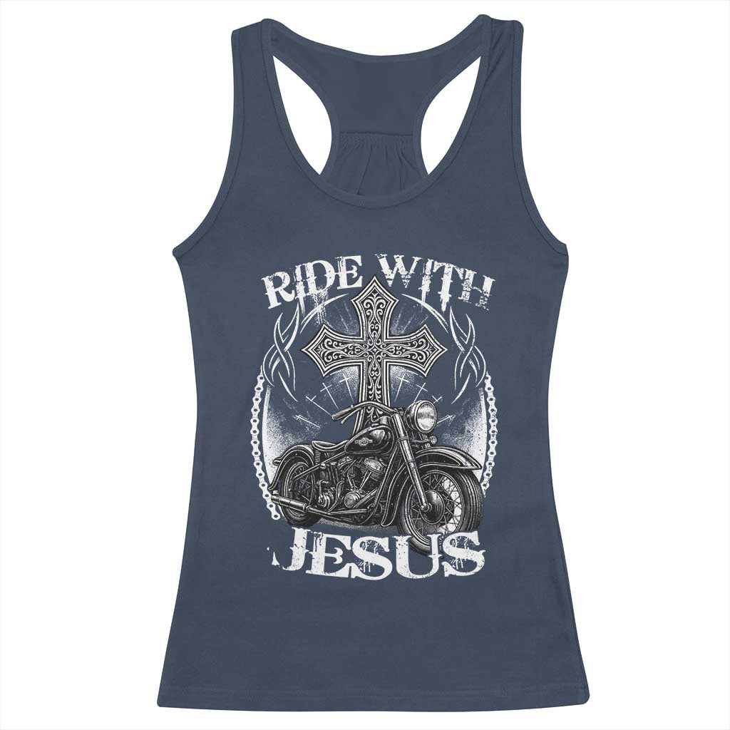 Christian Biker Racerback Tank Top Ride With Jesus Religious Faith Motorcycle Rider TS11 Navy Print Your Wear