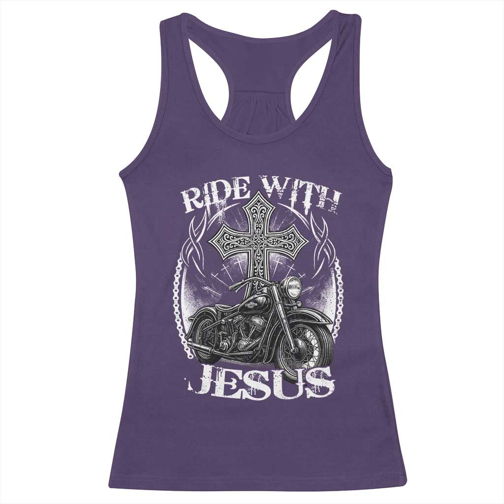 Christian Biker Racerback Tank Top Ride With Jesus Religious Faith Motorcycle Rider TS11 Purple Print Your Wear