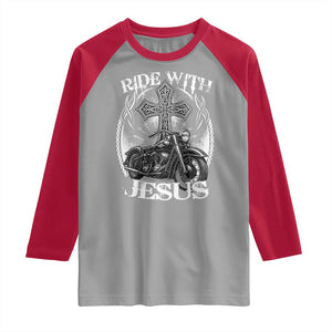 Christian Biker Raglan Shirt Ride With Jesus Religious Faith Motorcycle Rider TS11 Sport Gray Red Print Your Wear