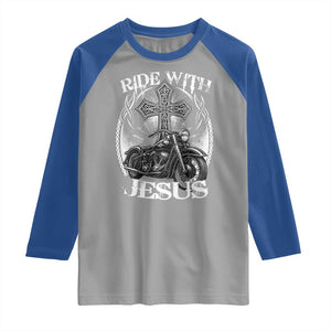 Christian Biker Raglan Shirt Ride With Jesus Religious Faith Motorcycle Rider TS11 Sport Gray Royal Print Your Wear