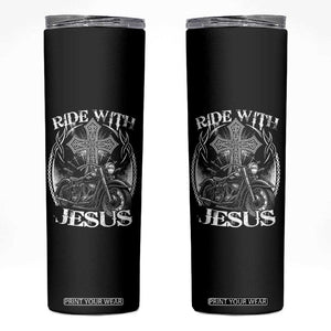 Christian Biker Skinny Tumbler Ride With Jesus Religious Faith Motorcycle Rider TS11 Black Print Your Wear