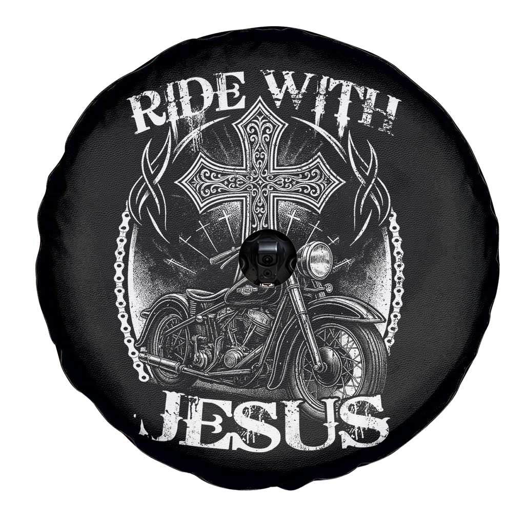 Christian Biker Spare Tire Cover Ride With Jesus Religious Faith Motorcycle Rider TS11 Print Your Wear