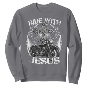 Christian Biker Sweatshirt Ride With Jesus Religious Faith Motorcycle Rider TS11 Charcoal Print Your Wear